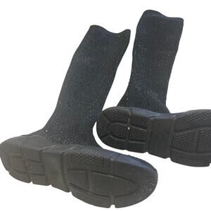 Black glitter knee high boots